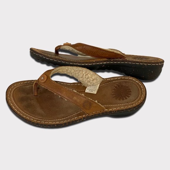 UGG F8910A. sherpa lined flip flop sandals 6/EUR 37 tan - Picture 7 of 12